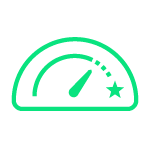 Green outline of a meter with the line pointing to the right, and a star at the bottom right to symbolize perfection.