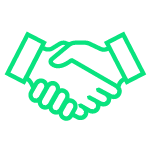 green outline of two hands shaking hands.